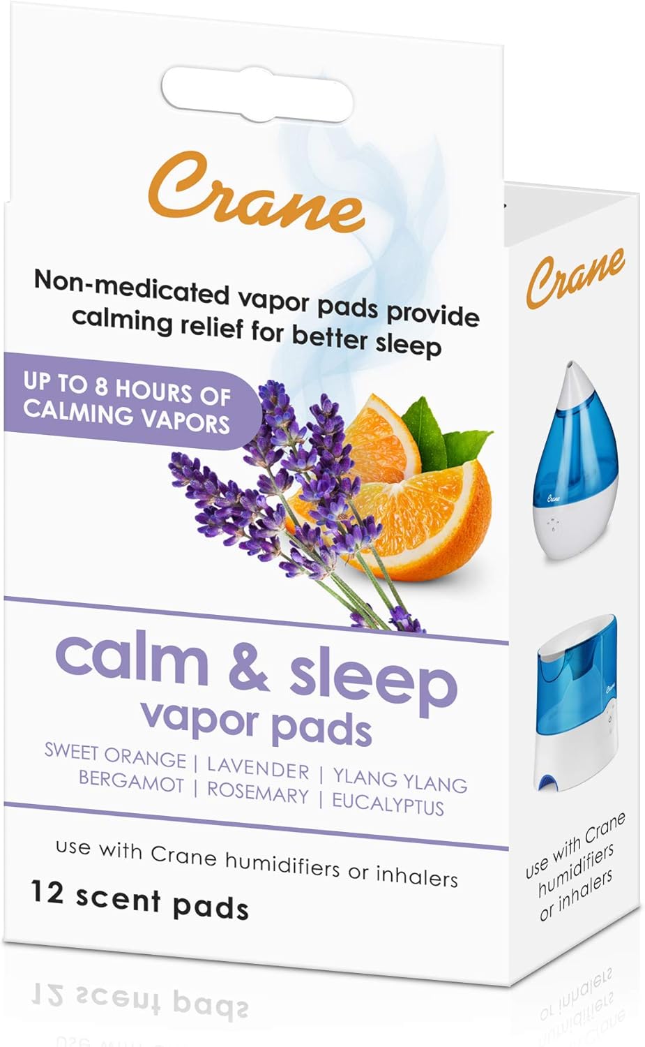 HealthSmart 500ML Essential Oil Diffuser, Humidifier and Aromatherapy Diffuser Bundle with Crane Lavender Orange Universal Vapor Pads, 12 Count