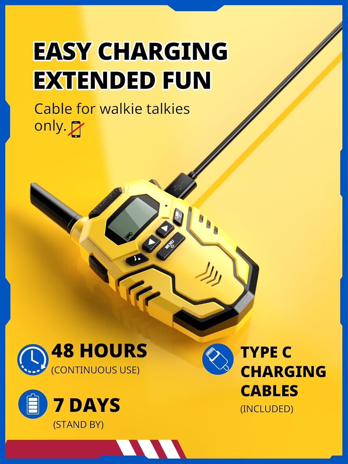 Walkie Talkies for Kids Rechargeable, Long Range 2 Way Radio, Outdoor Camping Games Toy Birthday Xmas Gift for Boys Age 7-12, 2 Pack