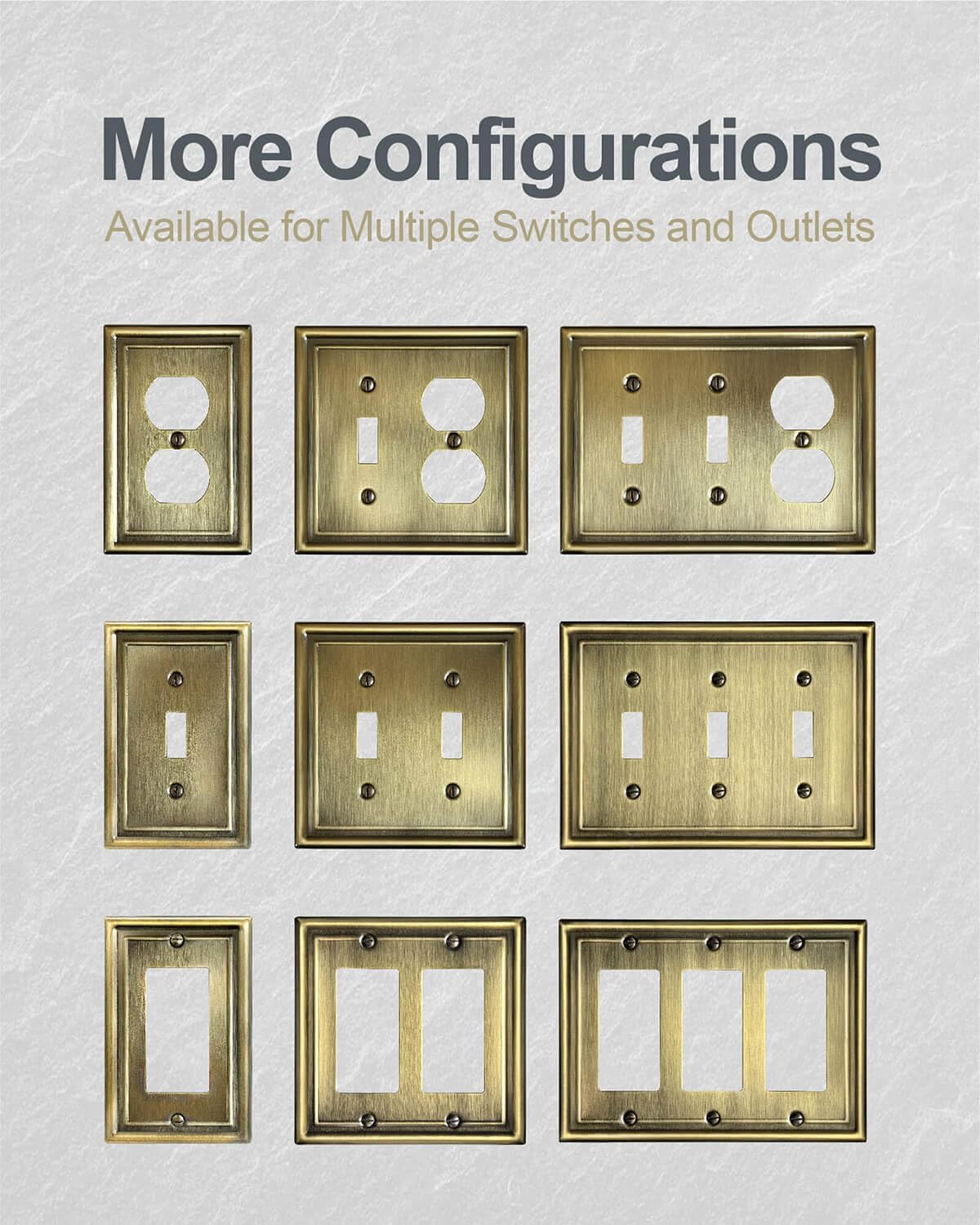 2-Pack Double Toggle Wall Plate, Metal Light Switch Cover, Decorative Antique Brass Switch Plate Cover, Midsize, 4.96''*4.88'', Corrosion Resistant