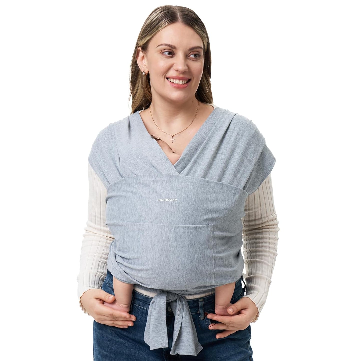 Momcozy Baby Wrap Carrier, Easy to Wear Infant Carrier Slings, Lightweight Hands Free Baby Sling, Adjustable Baby Carriers for Newborn to Toddler 8-35 lbs, Grey