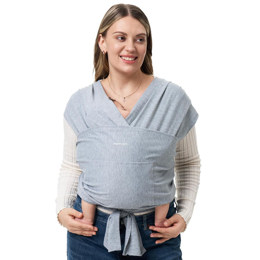Momcozy Baby Wrap Carrier, Easy to Wear Infant Carrier Slings, Lightweight Hands Free Baby Sling, Adjustable Baby Carriers for Newborn to Toddler 8-35 lbs, Grey