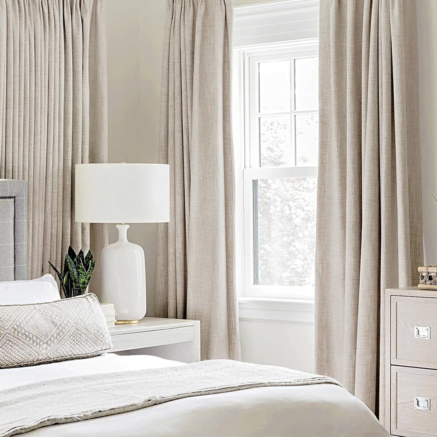 MIULEE Linen Textured Curtains Solid 100% Blackout for Bedroom Thermal Insulated Natural Grommet Room Darkening Curtains & Drapes Luxury Decor for Living Room Nursery 52 x 72 Inch (2 Panels)