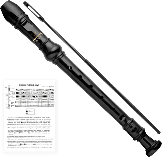 Soprano Recorder 8-Hole Instrument for Kids Beginners, German Style C Key Kids Flute with Cleaning Rod & Case Bag for School Education Home Entertainment - Black