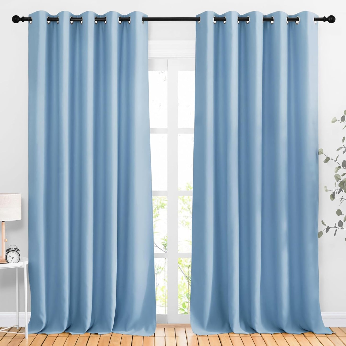 NICETOWN Blackout Draperies Curtains Panels - Window Treatment Thermal Insulated Solid Grommet Blackout Curtains/Panels/Drapes for Bedroom (Blue, Set of 2, 66 by 90 Inch)