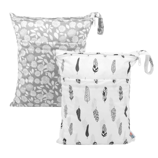 ALVABABY 2pcs Cloth Diaper Wet Dry Bags Waterproof Reusable with Two Zippered Pockets Travel Beach Pool Daycare Soiled Baby Items Yoga Gym Bag for Swimsuits or Wet Clothes LZ0506