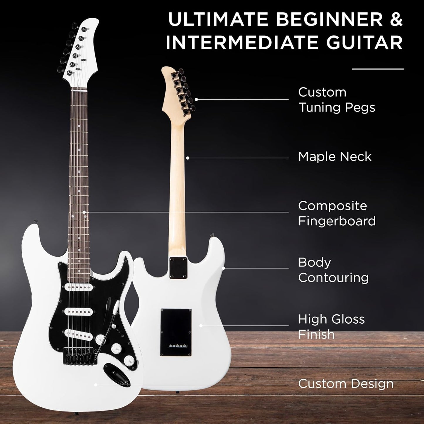 Best Choice Products 39in Full Size Beginner Electric Guitar Starter Kit w/Case, Strap, 10W Amp, Strings, Pick, Tremolo Bar - Glacier White