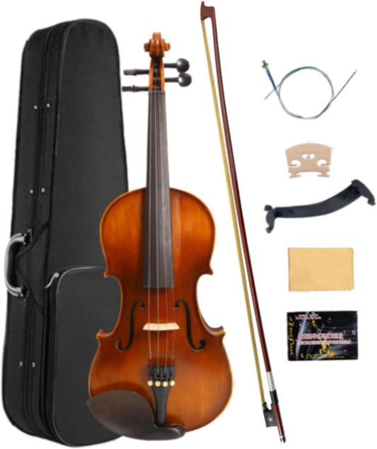 Violin 1/2 size Beginner Violin kit for Kids &Students Spruce Top Maple Back Side Starter Violin with Case,Bow,Rosin,Tuner,Shoulder Rest and Extra Strings