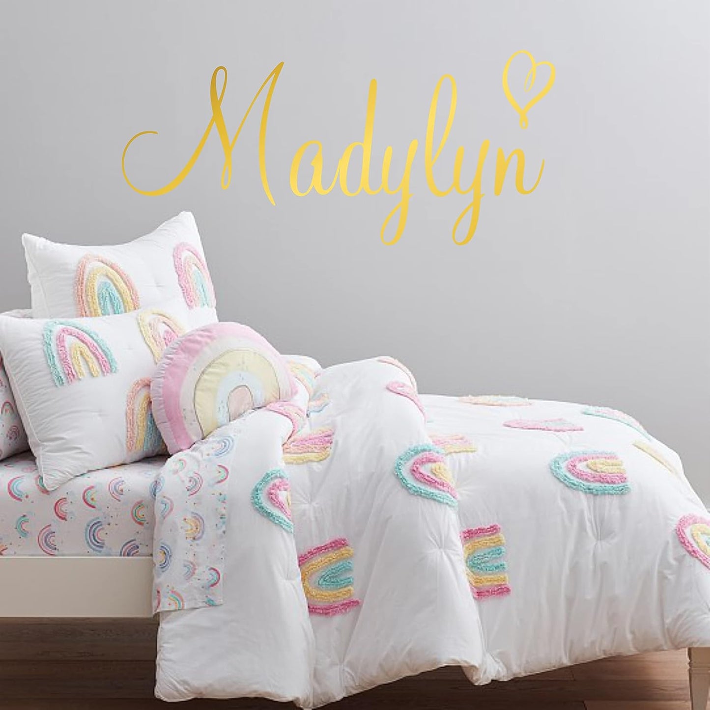Custom Name & Heart Wall Decal- Baby Boy Girl Unisex - Nursery Decal for Home Bedroom Children - Wall Sticker (397) (18" Wide x 7" high)