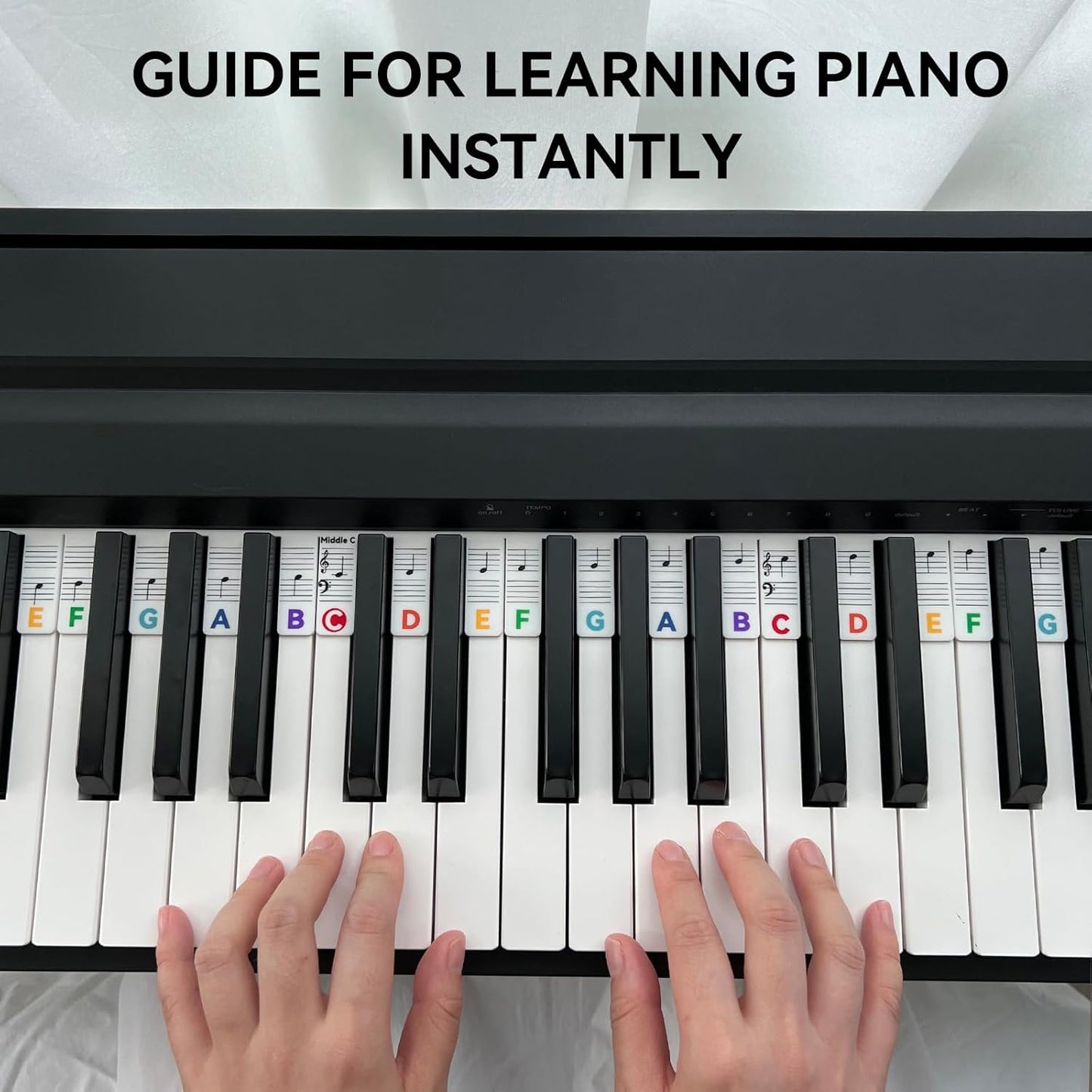 Piano Notes Guide for Beginner, Removable Piano Keyboard Note Labels for Learning, 88-Key Full Size, Made of Silicone, No Need Stickers, Reusable and Comes with Box (Rainbow Colors）
