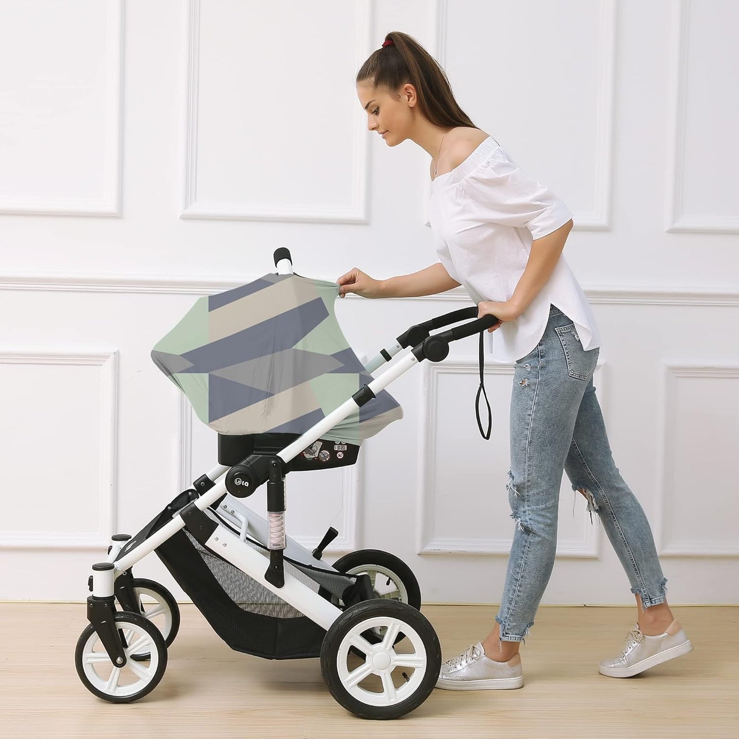 Carseat Cover for Boy and Girls - Multi-use Nursing Canopy for Breastfeeding, Stroller and High Chair Cover (Baby Green)