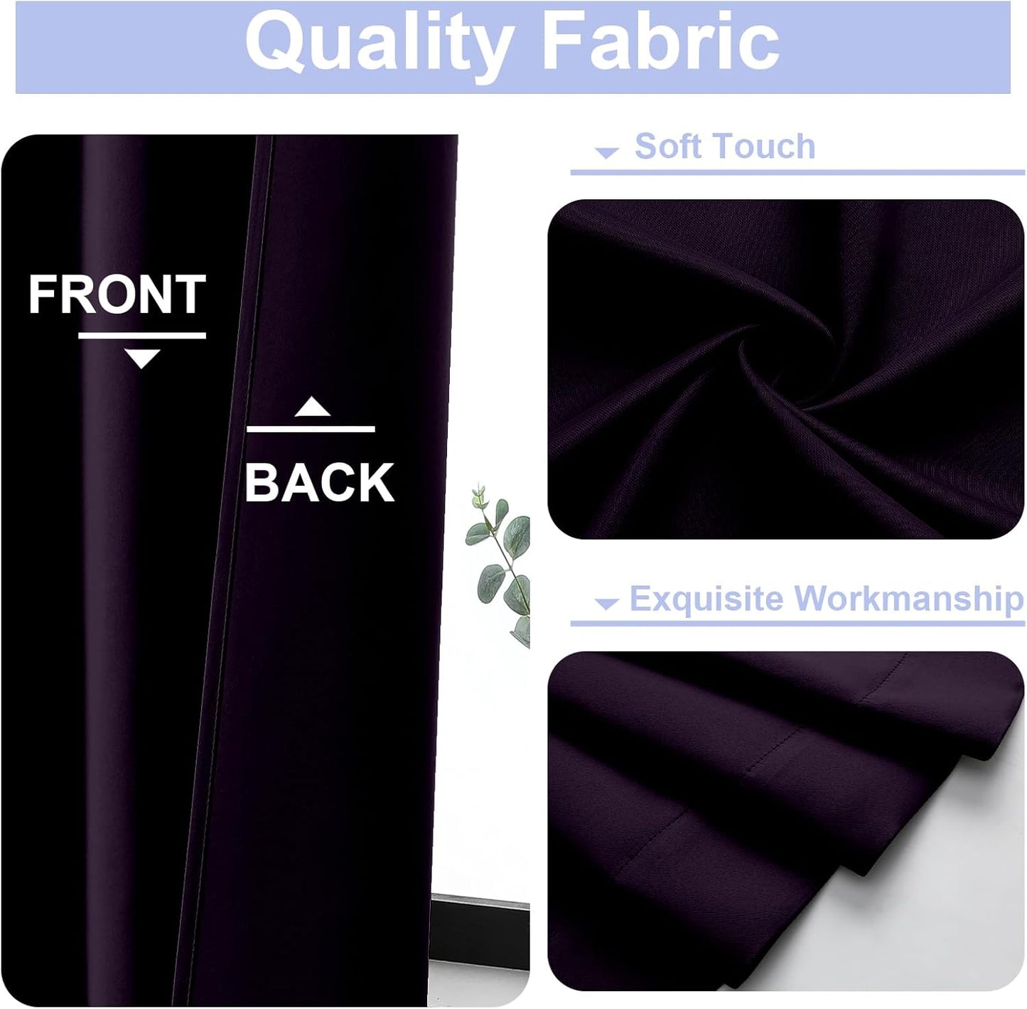 Simplebrand Ava BlackBerry Blackout Curtains for Bedroom 72 Inch Length 2 Panels Set, Privacy Thermal Insulated Rod Pocket Door Window Curtains for Patio French Door Front Door, W40 x L72 Inch