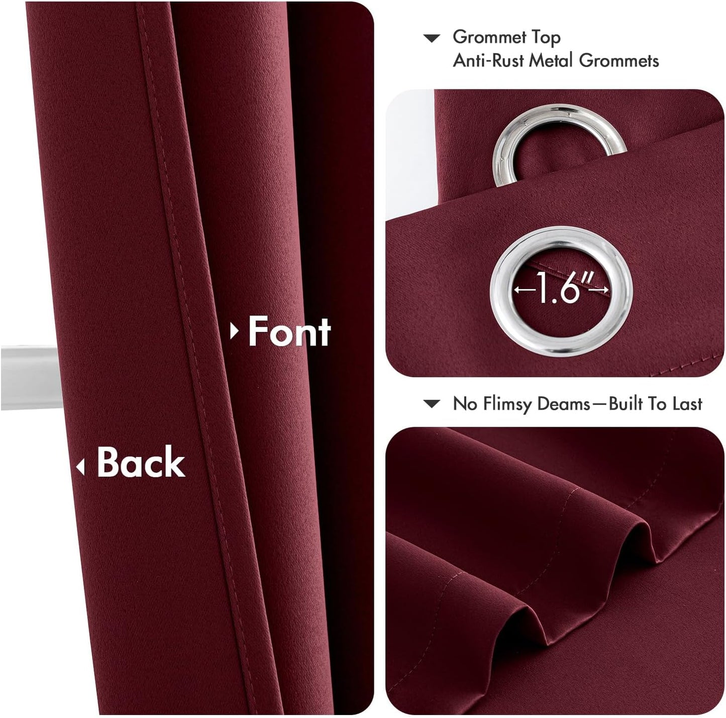 MIULEE Burgundy Red Blackout Curtains - Thermal Insulated Bedroom Curtains Room Darkening Drapes for Living Room Kitchen Christmas Grommet Top Window Treatment, 40 x 45 Inches Long, 2 Panels