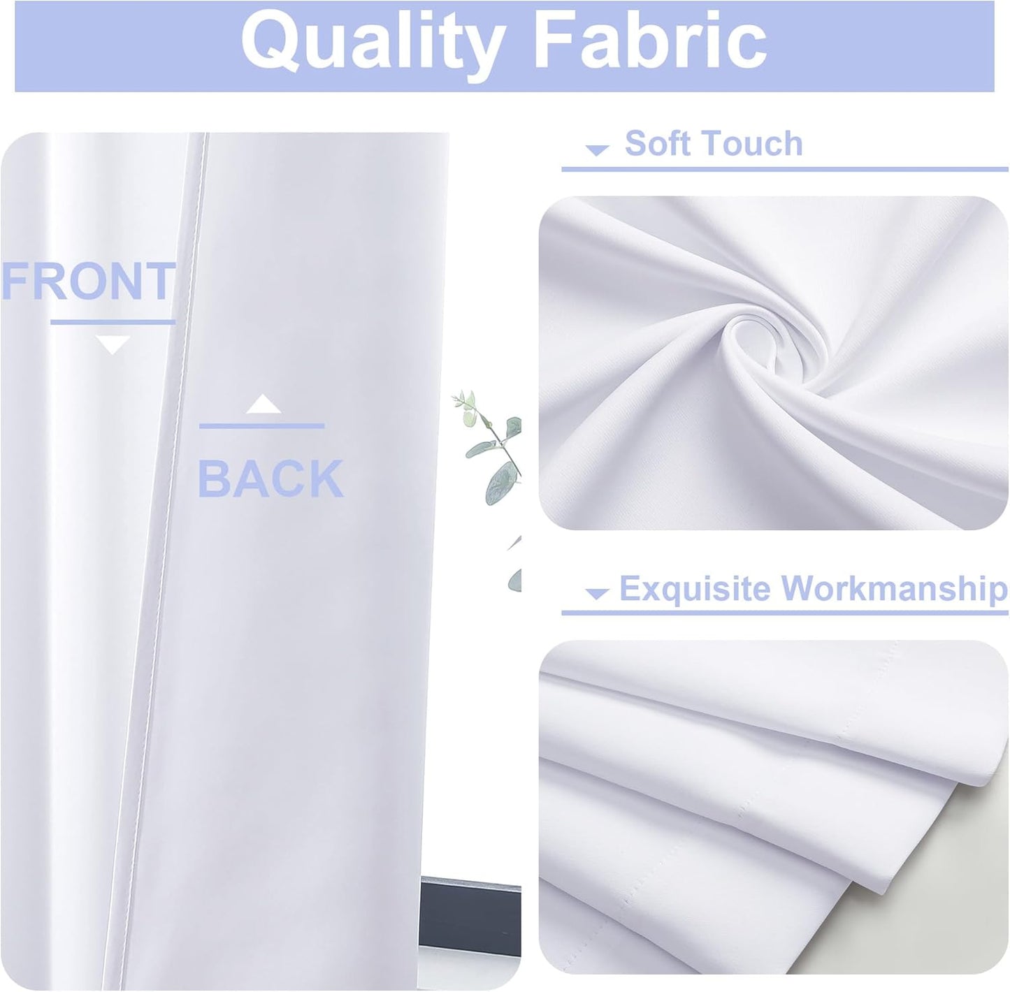 Simplebrand Ava Pure White Curtains for Bedroom 96 Inches Long 2 Panels Set, Light Filtering Window Treatment, Light Filtering Curtain Drapes, Soft Casual Rod Pocket Privacy Curtains, W40 x L96 Inch