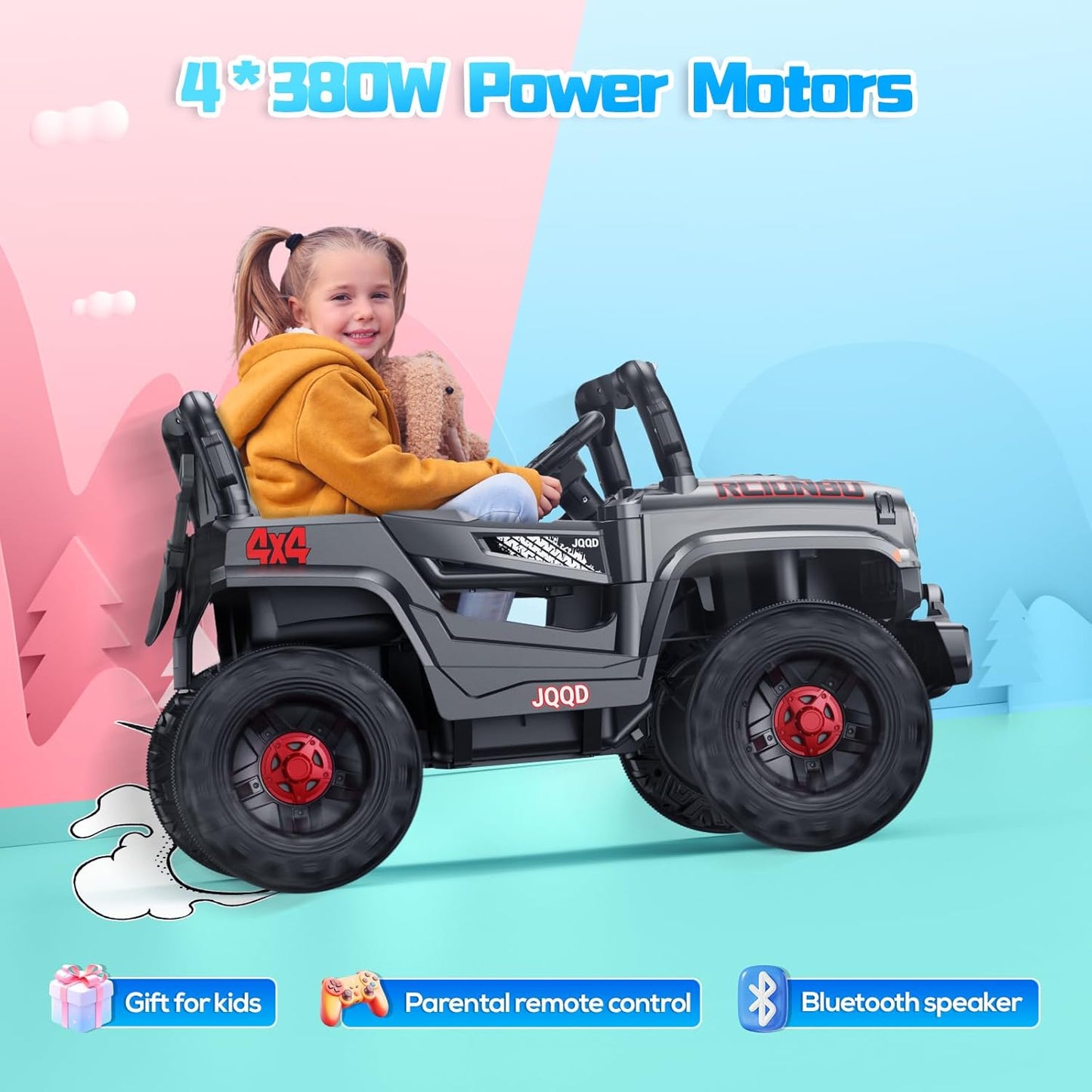 SEALIGHT 12V Kids Ride On Car Truck w/Parent Remote Control, Children Ride On Toy Toddler Electric Vehicle with Double Doors/Safety Belt/LED Lights/Music Player/Bluetooth