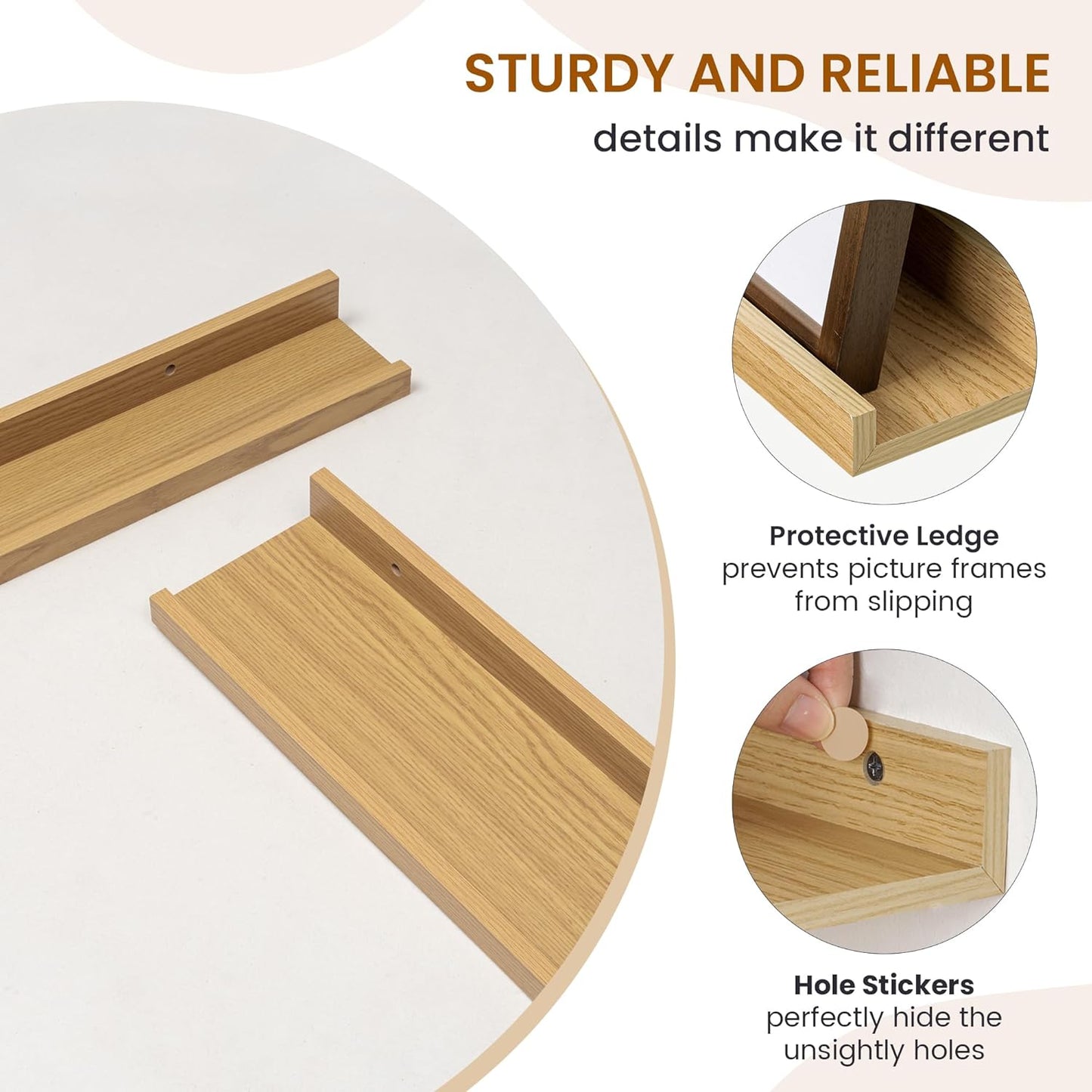 Axeman Picture Ledge Shelf, Floating Shelves for Wall Decor Storage Set of 6, 55 inch Floating Wall Mounted Shelves, Shelves with Lip for Living Room, Bedroom, Nursery, Bathroom, Kitchen, Oak