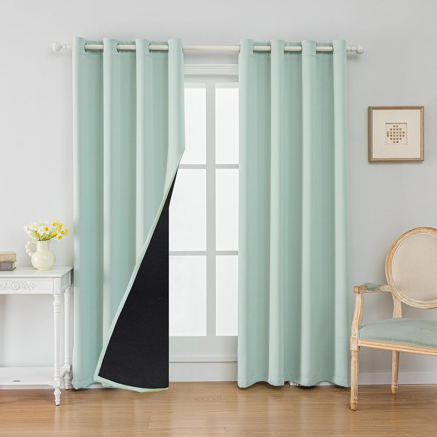 Anytime 100% Blackout Curtain Set, Thermal Insulated & Energy Efficiency Window Draperies for Guest Room, Full Shading Panels for Shift Worker and Light Sleepers（Light Blue, 2 Panels, 52W x 84L）
