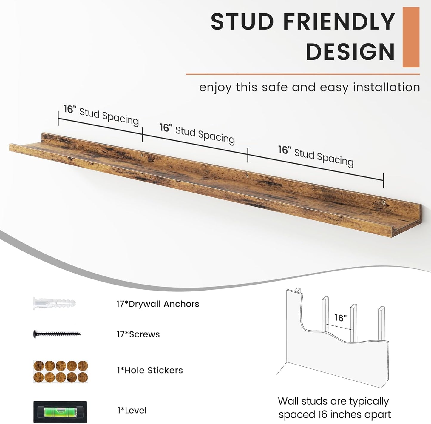 Floating Picture Ledge Shelves Set of 4, 56 Inch Long Large Nursery Book Shelf for Toys Storage Kids Bookshelf Wall Mounted Living Room Bedroom Decor Frames