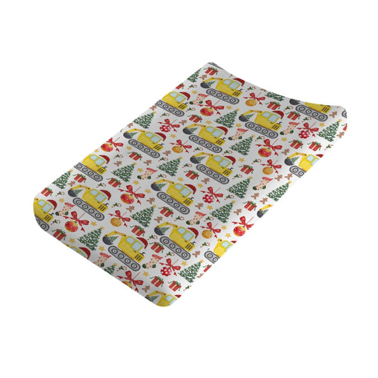 Christmas Truck Excavator Tractor Changing Pad Cover Construction Trucks Unisex Diaper Change Table Sheets for Boys Girls Winter Xmas Gift Soft Stretch Fitted Changing Table Mats 32''x16''
