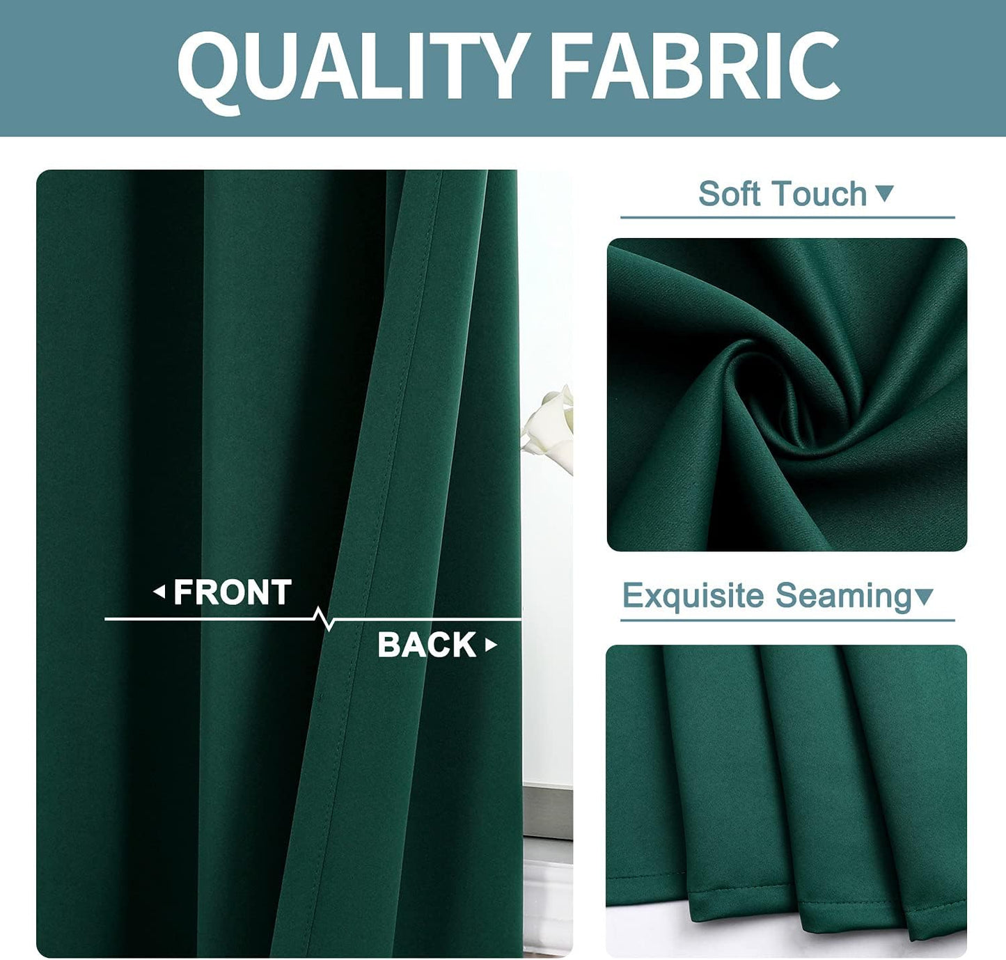 ChrisDowa Blackout Curtains 70 inches Wide for Bedroom - 2 Panels Set Extra Wide Grommet Thermal Insulated Room Darkening Curtains for Living Room (Forest Green, 70 x 84 Inch)