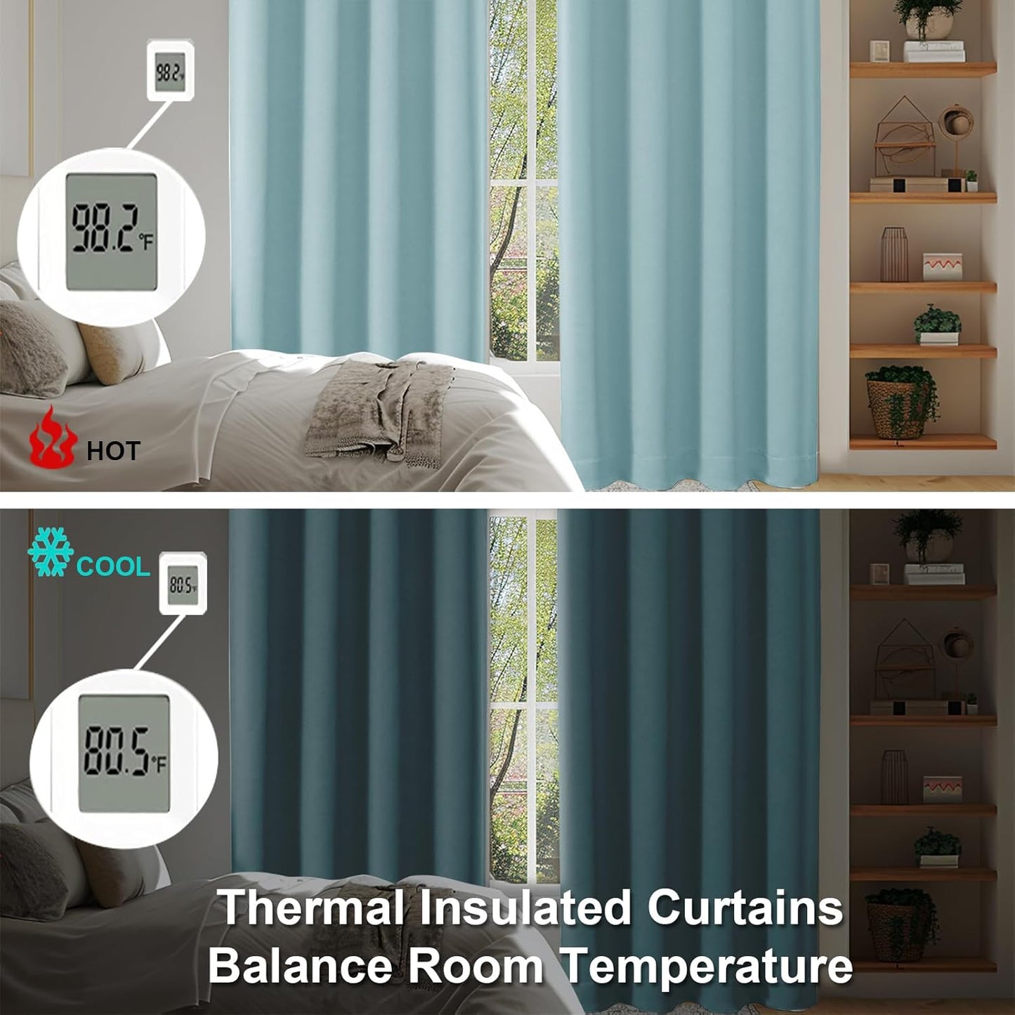 Simplebrand Ava Aqua Blackout Curtains for Bedroom 72 Inch Length 2 Panels Set, Privacy Thermal Insulated Rod Pocket Door Window Curtains for Patio French Door Front Door, W40 x L72 Inch, Aqua