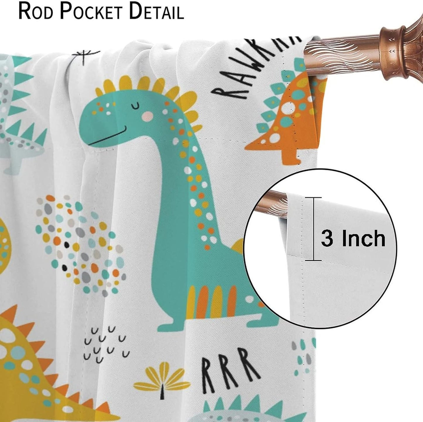 Dinosaur Curtains for Kids Boys Girls Home Decor Childish Cute Dino Animals Print Pattern Rod Pocket Blackout Window Drapes for Nursery Baby Bedroom Playroom W21xL54in 2 Panels
