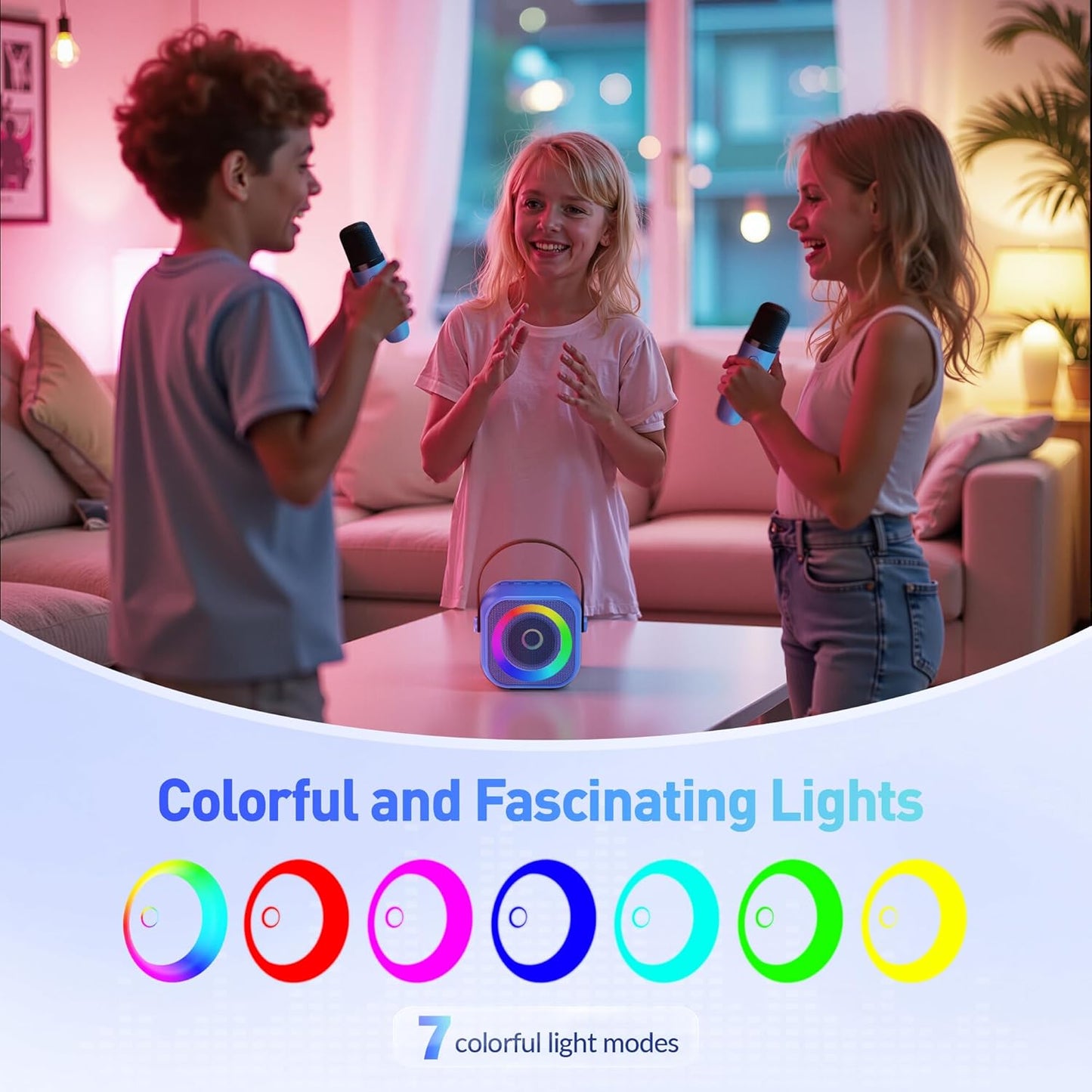 Mini Karaoke Machine for Kids Adults: Portable Bluetooth Karaoke Speaker with 2 Wireless Microphones, Karaoke Gifts for Girls Boys Ages 4-12+ Years Old Christmas Birthday Home Party(Navy Blue)