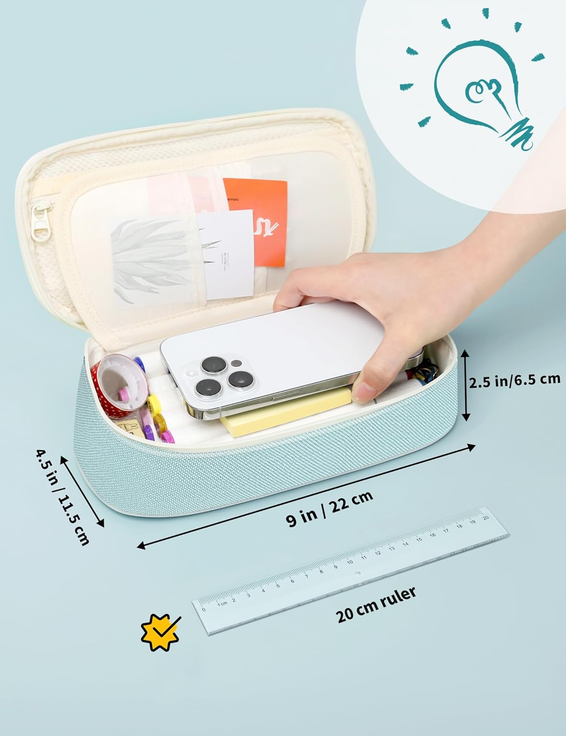SUNEE Cute Pencil Case, Aesthetic Pen Pouch, Colored Large Pencil Bag with Zipper, Kawaii Stationery Storage and Organizer, School Supplies for Teen and Adult Girls, Mint Green