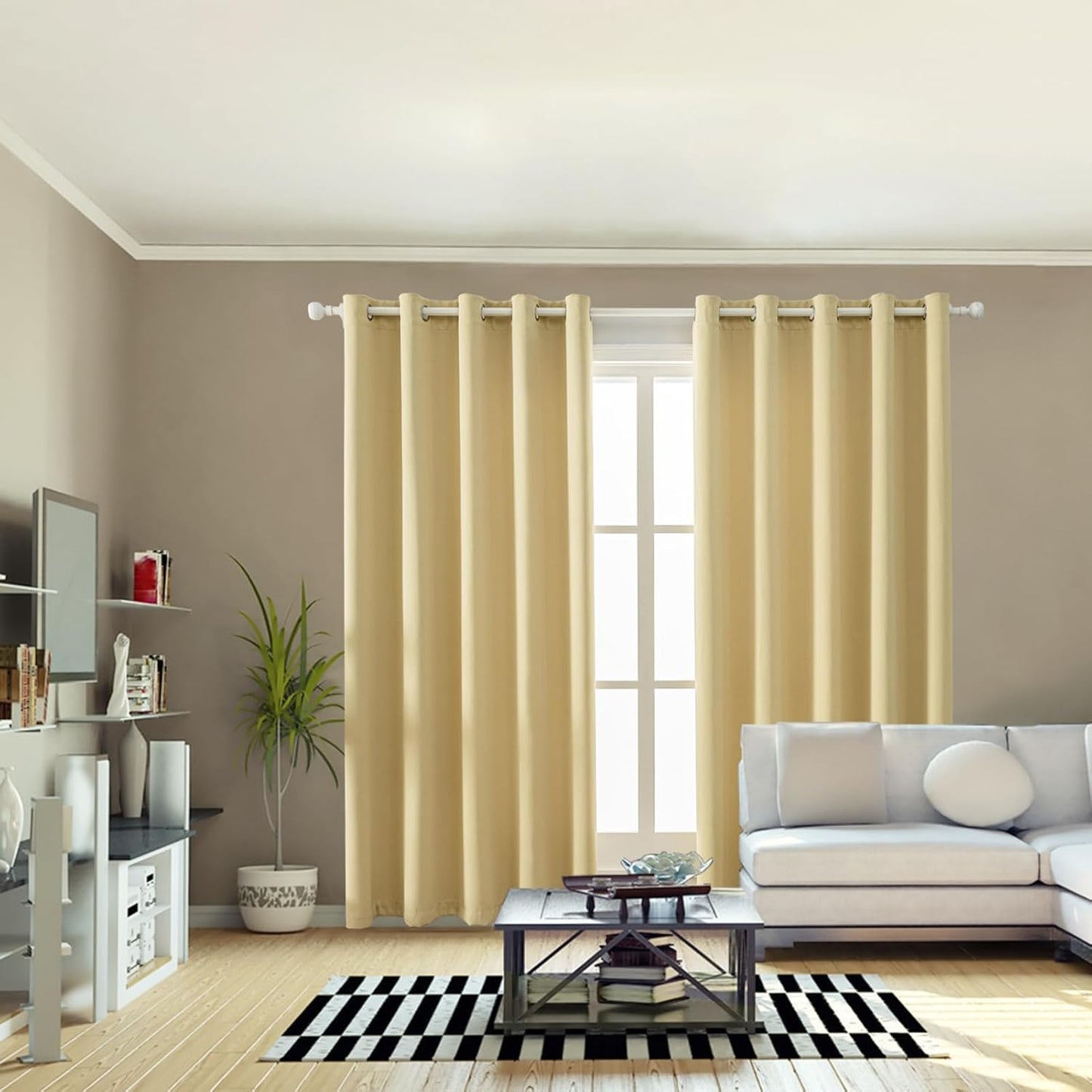 Anytime 100% Blackout Curtain Set, Thermal Insulated & Energy Efficiency Window Draperies for Guest Room, Full Shading Panels for Shift Worker and Light Sleepers（Beige, 2 Panels, 70W x 84L）