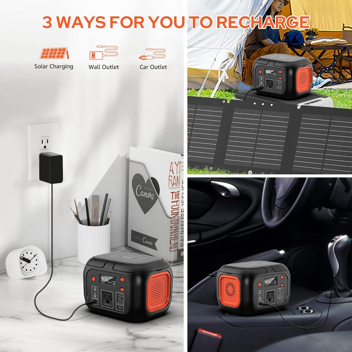 Portable Power Station 97Wh Backup Lithium Battery, Solar Generator Power Bank Station Fasting Charging 150W with Wireless Charging LED Flashlight Power Supply for Home Camping RV Emergency