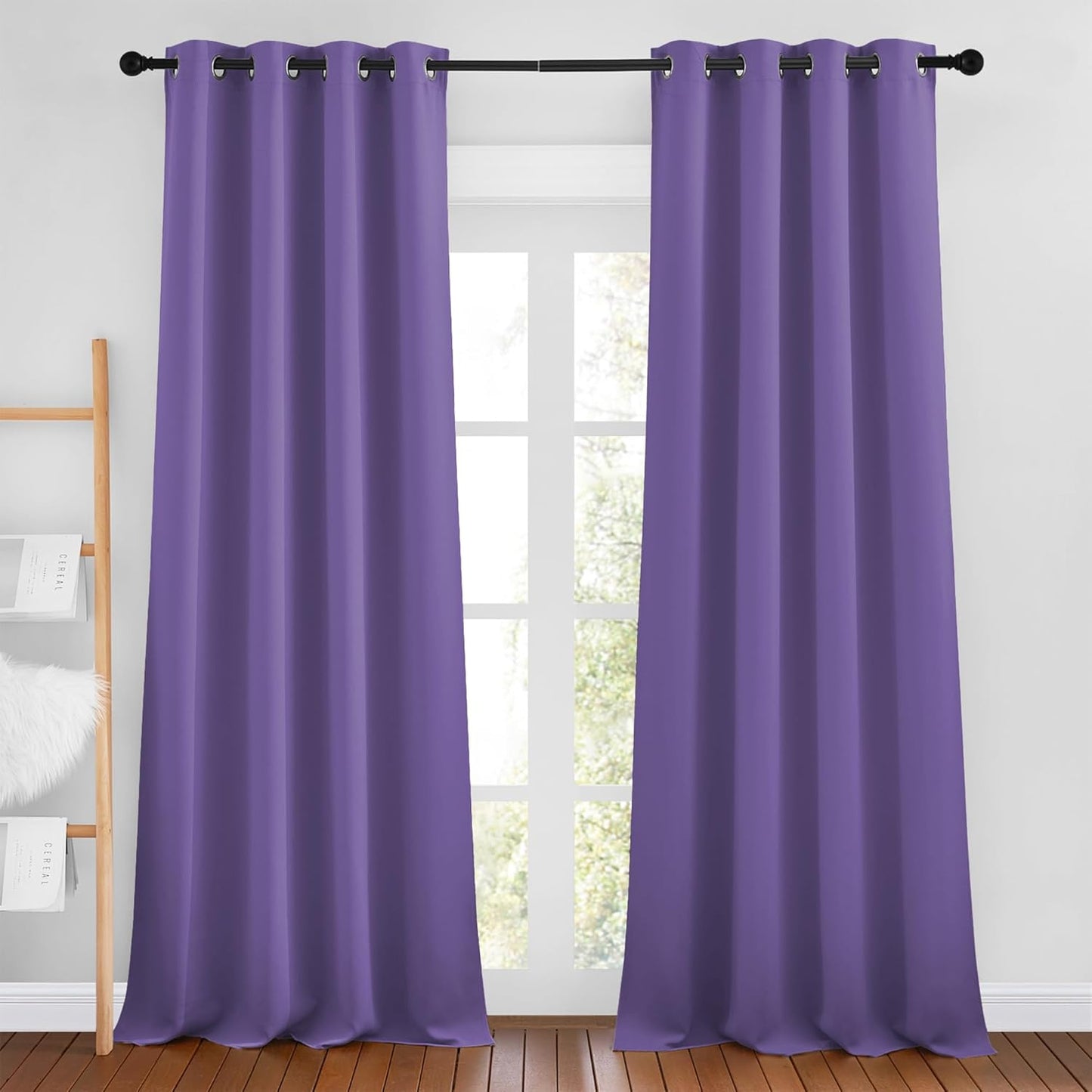 NICETOWN Blackout Curtains 90 inch Length - Triple Weave Energy Saving Sound Reducing Thermal Insulated Solid Grommet Blackout Drapes for Bedroom/Living Room (1 Pair, W46 x L90, Lilac Purple)