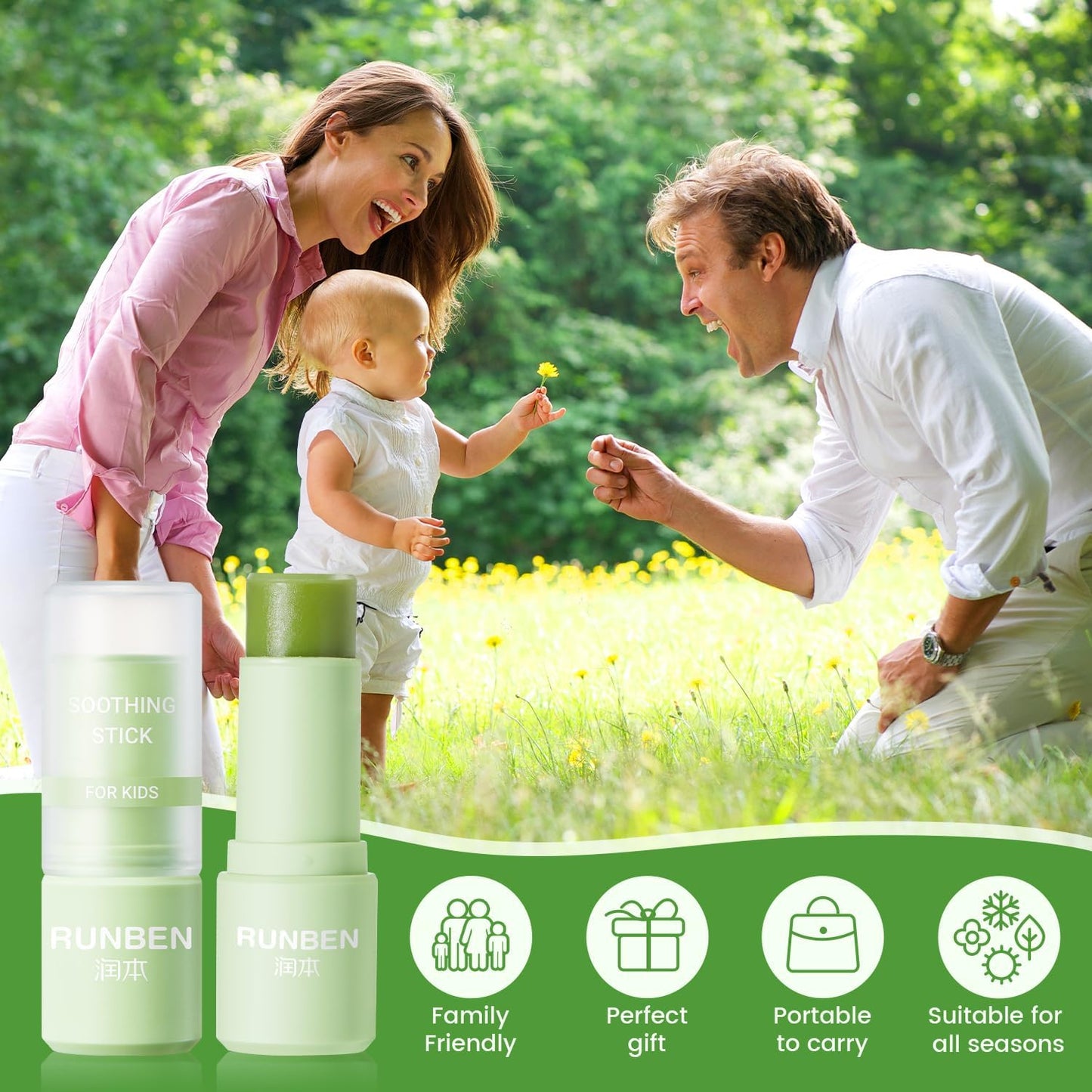 RUNBEN 2Pcs Mosquito Bite Itch Relief Stick, Anti Itch Cream Stick from Bug Bite, Itch Relief for Baby Kids, Summer Camping Essentials, Plant-Based, Travel-Pocket Size