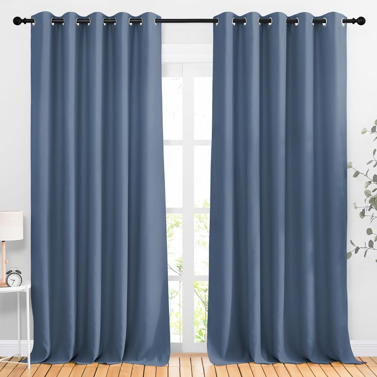 NICETOWN Bedroom Blackout 110 inch Curtains for Sliding Glass Door, Grommet Thermal Insulated Solid Window Treatments Sound Reducing for Living Room, W66 x L110, Stone Blue, Set of 2