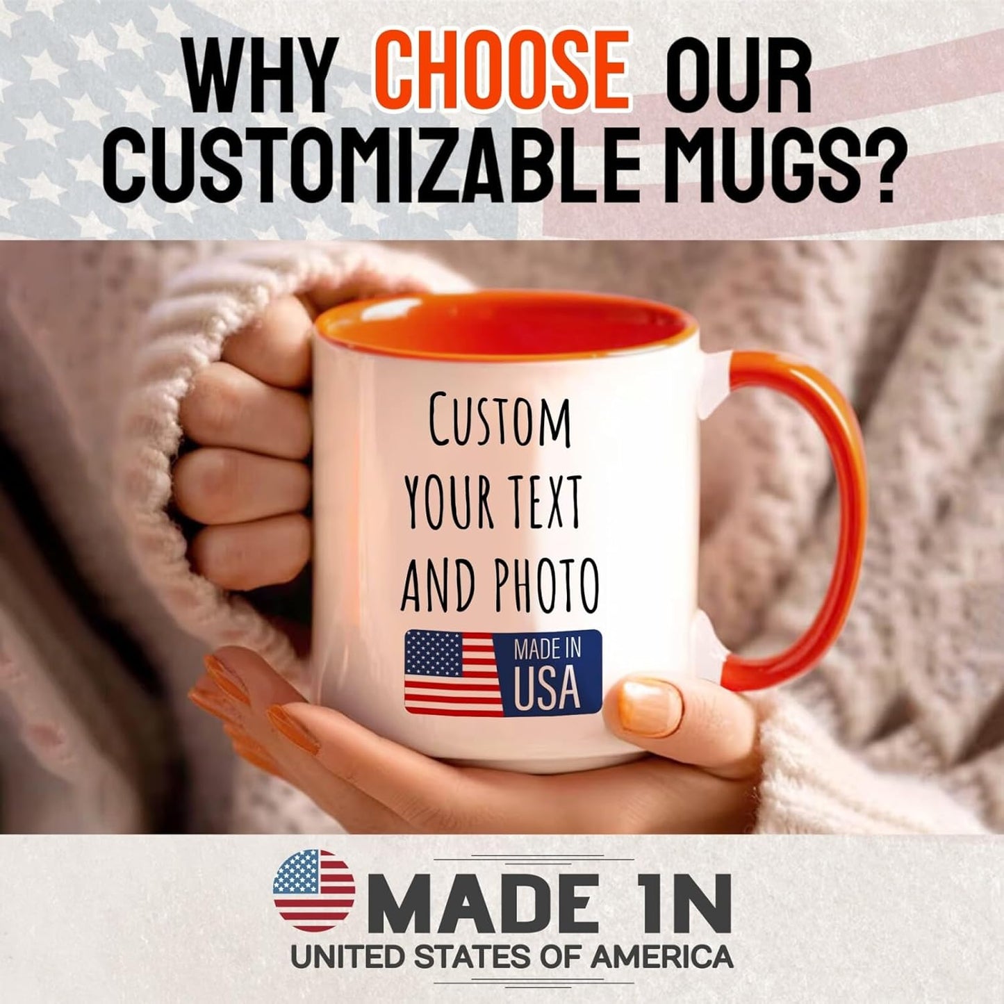 Ship Next Day Custom Mug Design Your Own Photo Text Personalized Picture Gifts for Women Men Customized Gifts Idea Personalized Coffee Mugs 11oz Orange Handle