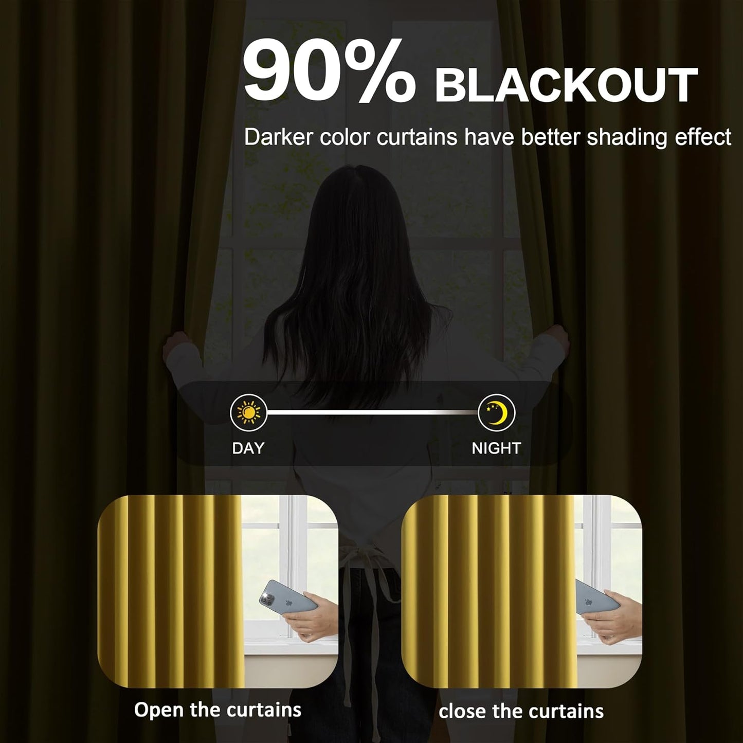 KEQIAOSUOCAI Yellow Pinch Pleated Curtains 120 Inch Length 2 Panels Set Noise Cancelling Window Drapes for Nursery Bedroom Living Room 40x120