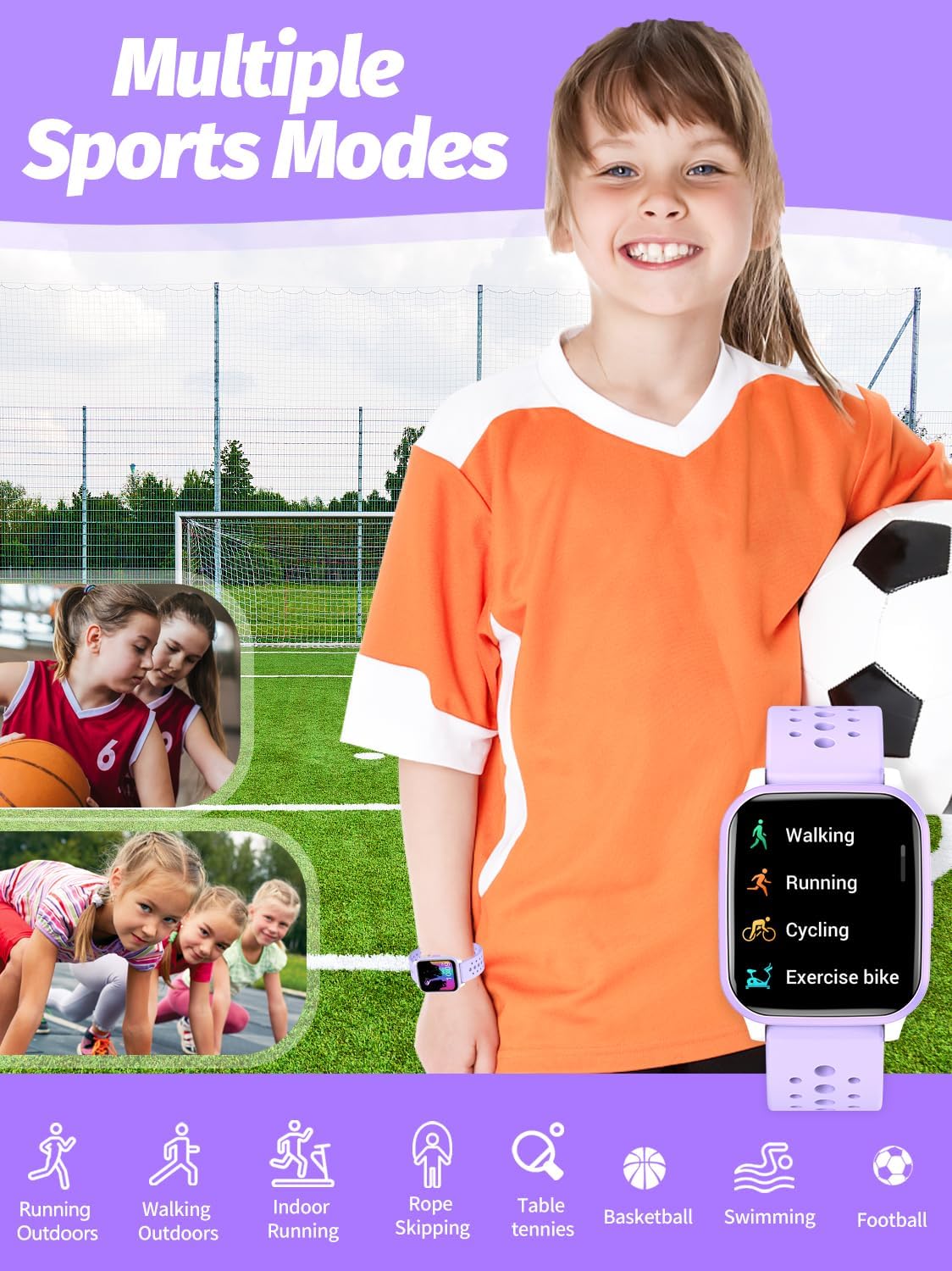 Kids Smart Watch Girls Boys, Smart Girls Watch for Kids Smart Watch Gifts for 4-16 Years Old with Sleep Mode Multiple Sports Modes Pedometer Birthday Gift for Boys Girls (Purple)