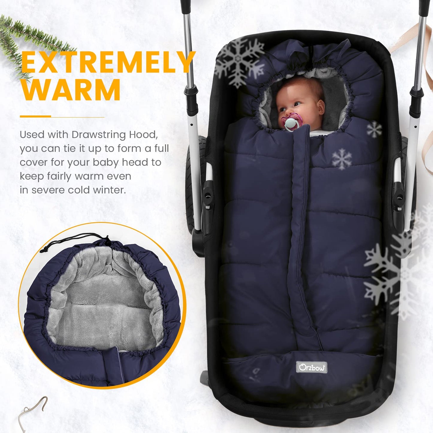 Orzbow Warm Bunting Bag Universal,Stroller Sleeping Bag Cold Weather,Waterproof Toddler Footmuff(Blue,Large)