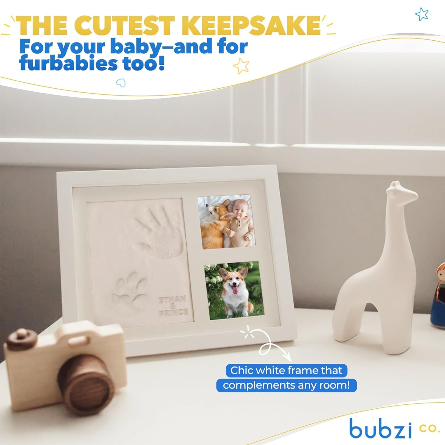 Bubzi Co Baby Footprint Kit, Baby Foot and Hand Print Kit, Baby Keepsake Frame, Nursery Pictures Frames, Hand Print Mold Kit, New Mom Gifts, Baby Newborn Essentials Must Haves, Baby Shower Gifts