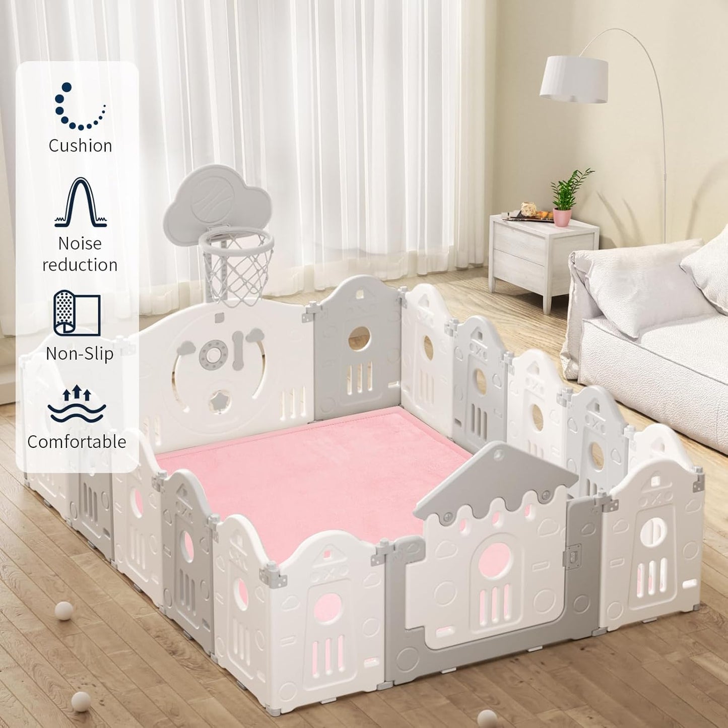 ACOMOPACK Baby Play Mat for Floor 1.3" Thick Memory Foam Play Mat 79"×157" Tummy Time Crawling with Non-Slip Bottom for Living Room,Nursery,Soft Velvet Playpen Mats for Kids,Infants（Pink）