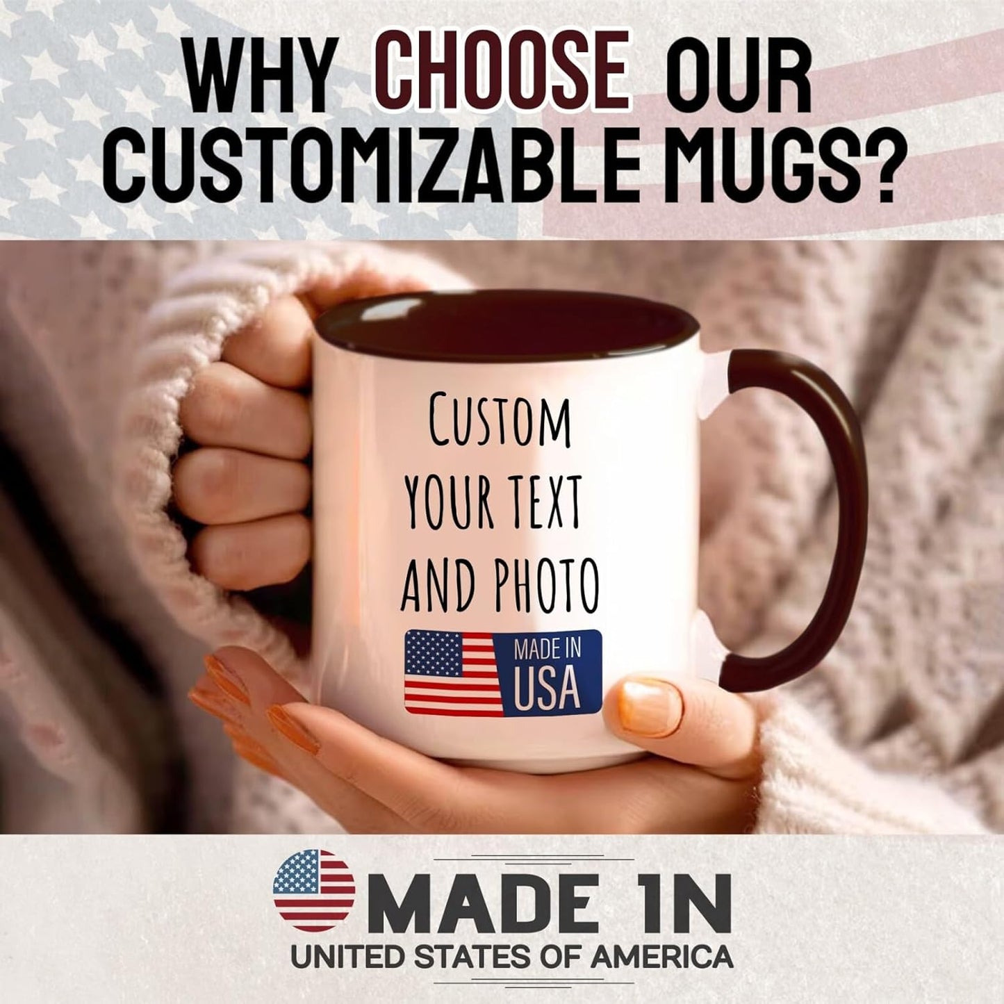 Ship Next Day Custom Mug Design Your Own Photo Text Personalized Picture Gifts for Women Men Customized Gifts Idea Personalized Coffee Mugs 15oz Dark Red Handle