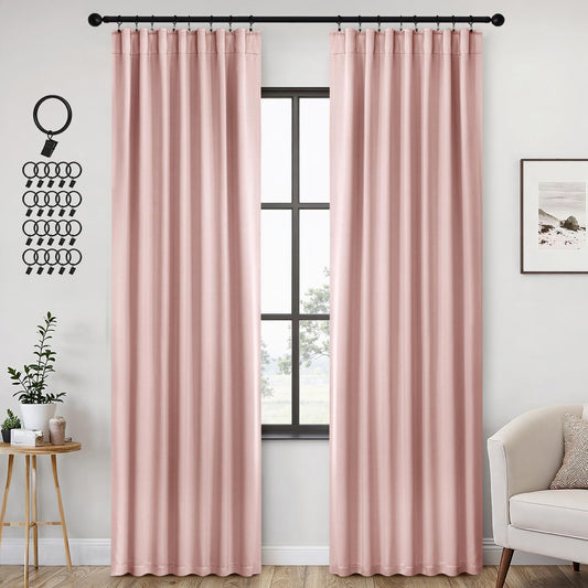ANRODUO Light Pink Blackout Curtains for Girls Bedroom Living Room, Back Tab Rod Pocket Pinch Pleated Thermal Insulated Room Darkening Curtains 90 Inches Long 2 Panels, 42 x 90 Inch