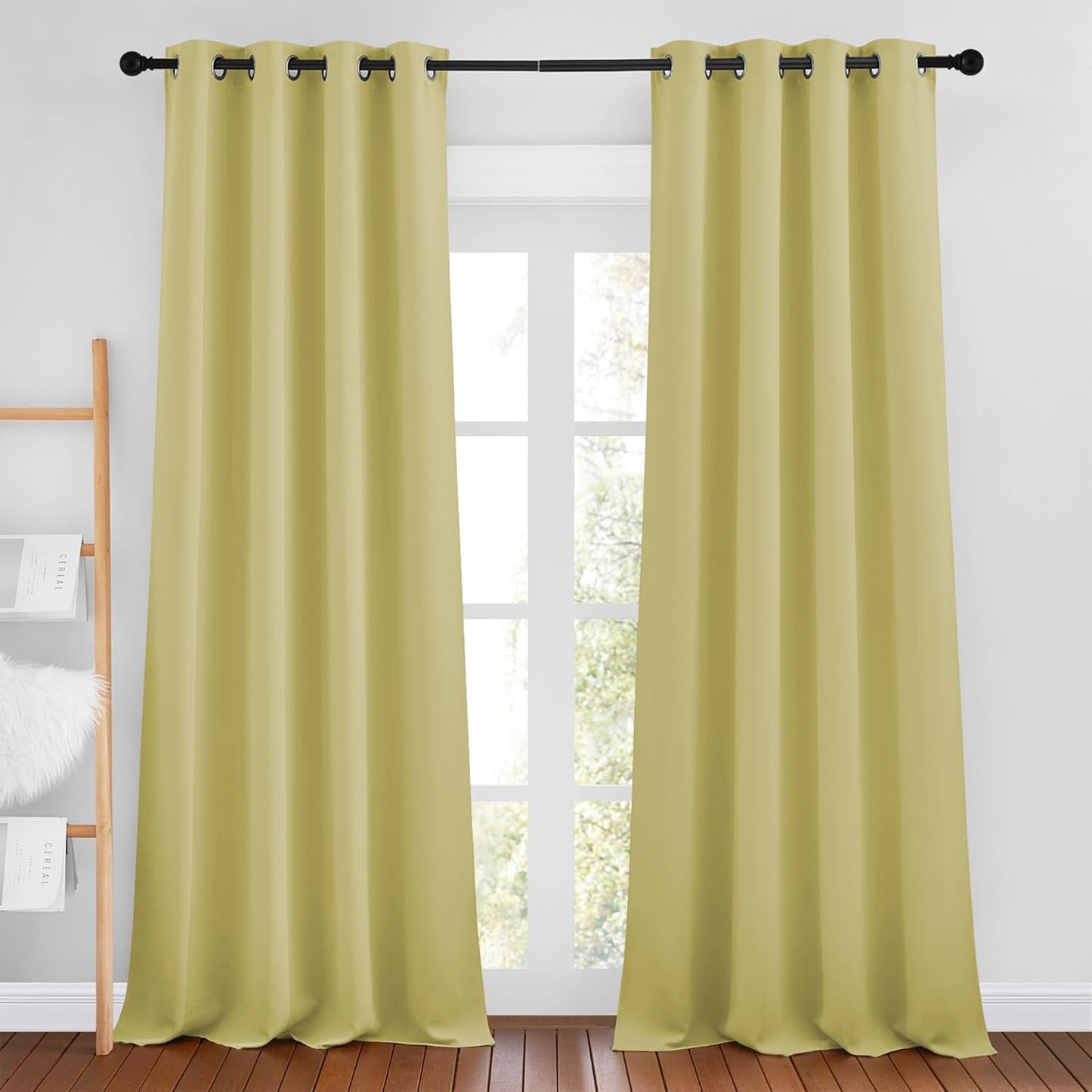 NICETOWN Paler Yellow Room Darkening Curtains for Living Room, Grommet Thermal Insulated Window Drapes Room Divider Blinds Sound Reducing for Living Room, W46 x L102, 2 Pieces