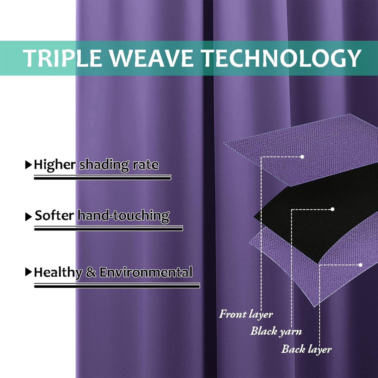 NICETOWN Total Shade Curtains and Draperies, Heavy-Duty Full Light Shading Drapes with Black Liner Backing for Villa/Hall/Dorm Window（Lilac Purple, Package of 2 Panels, 55 inches Wide x 96 inches Long