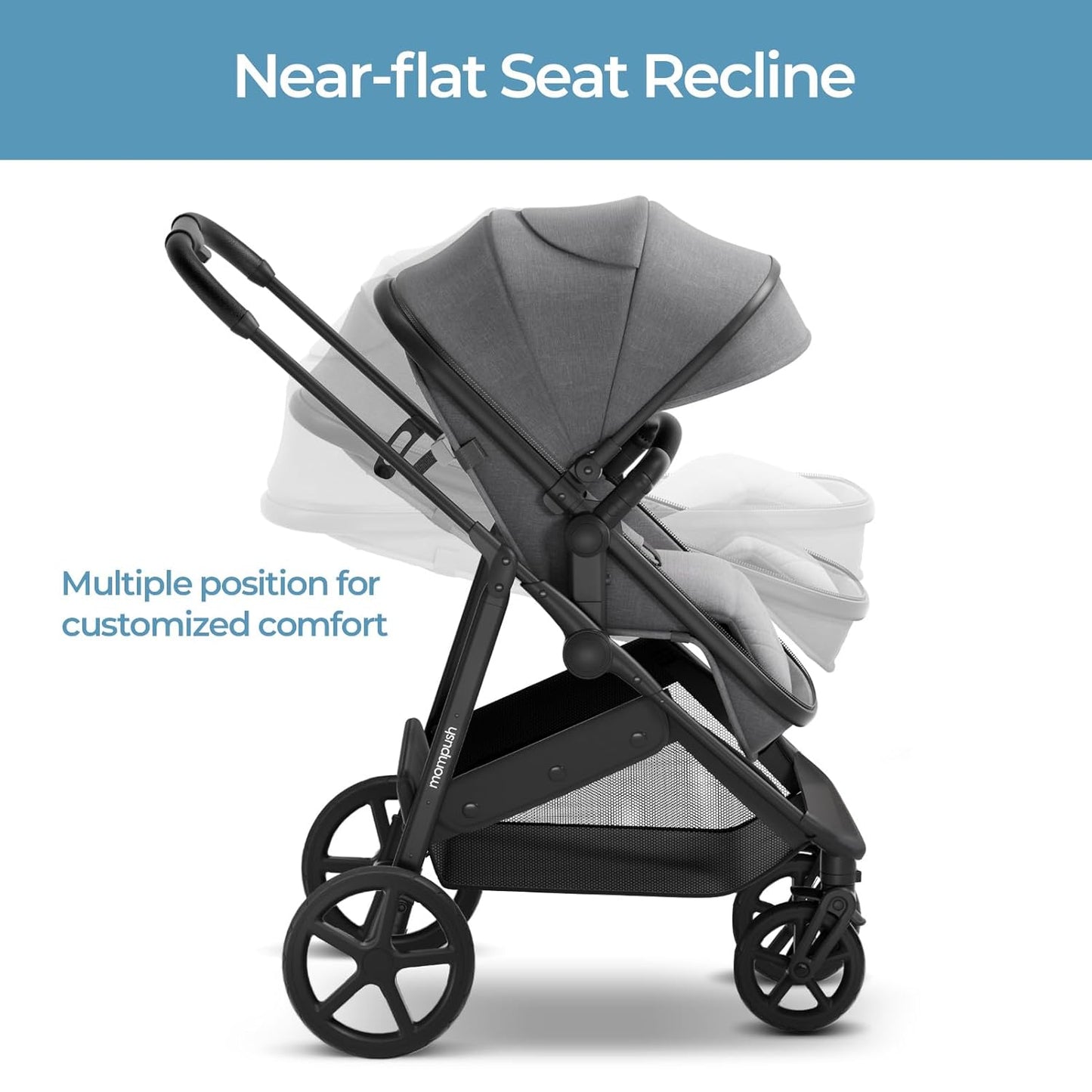 Mompush Wiz 2 in 1 Baby Stroller with Bassinet Mode, Convertible Infant Stroller for Newborn and Toddler with Reversible Seat and Large UPF 50+ Canopy