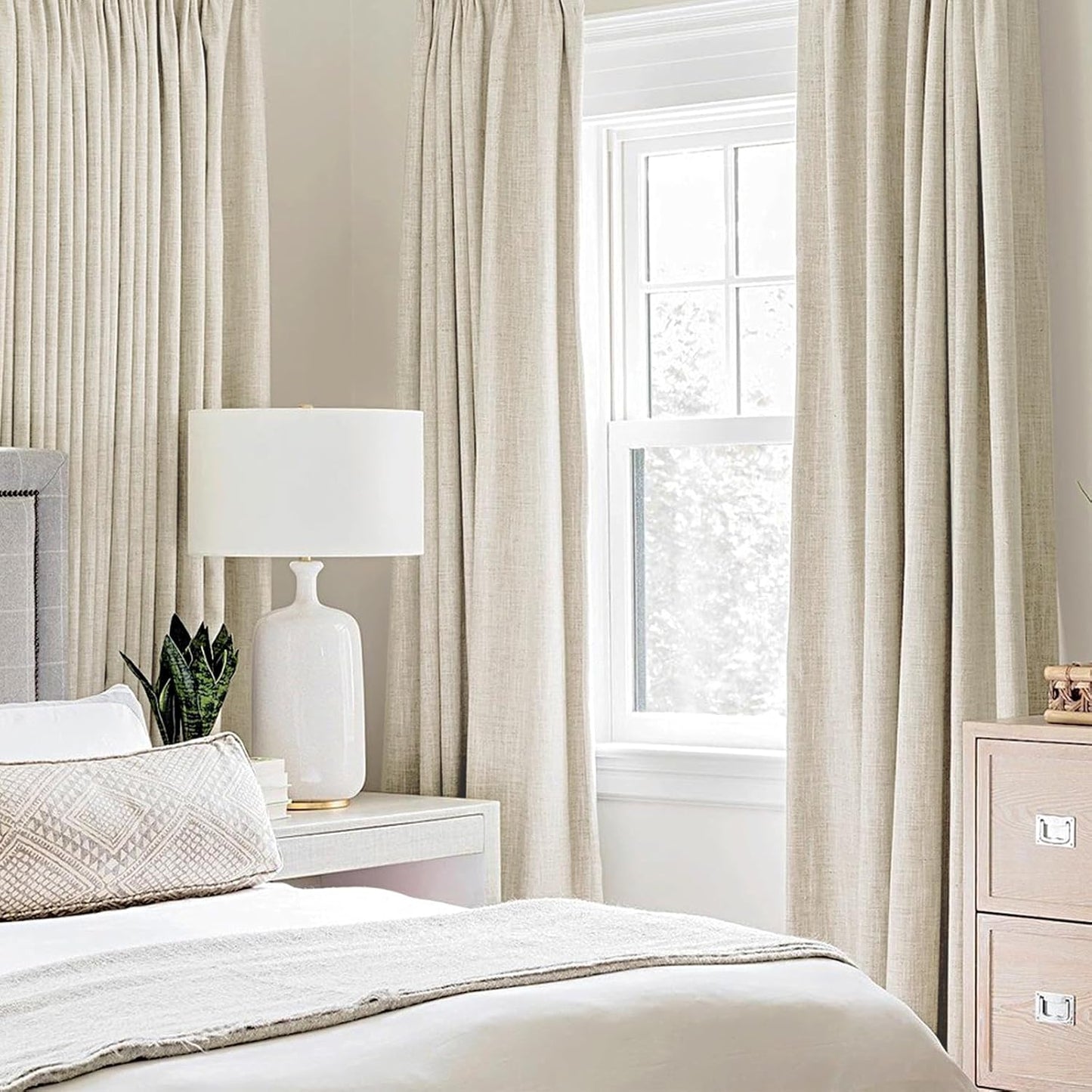 MIULEE 100% Blackout Linen Textured Curtains for Bedroom Solid Thermal Insulated Cream Grommet Room Darkening Curtains & Drapes Luxury Decor for Living Room Nursery 42 x 63 Inch (2 Panels)