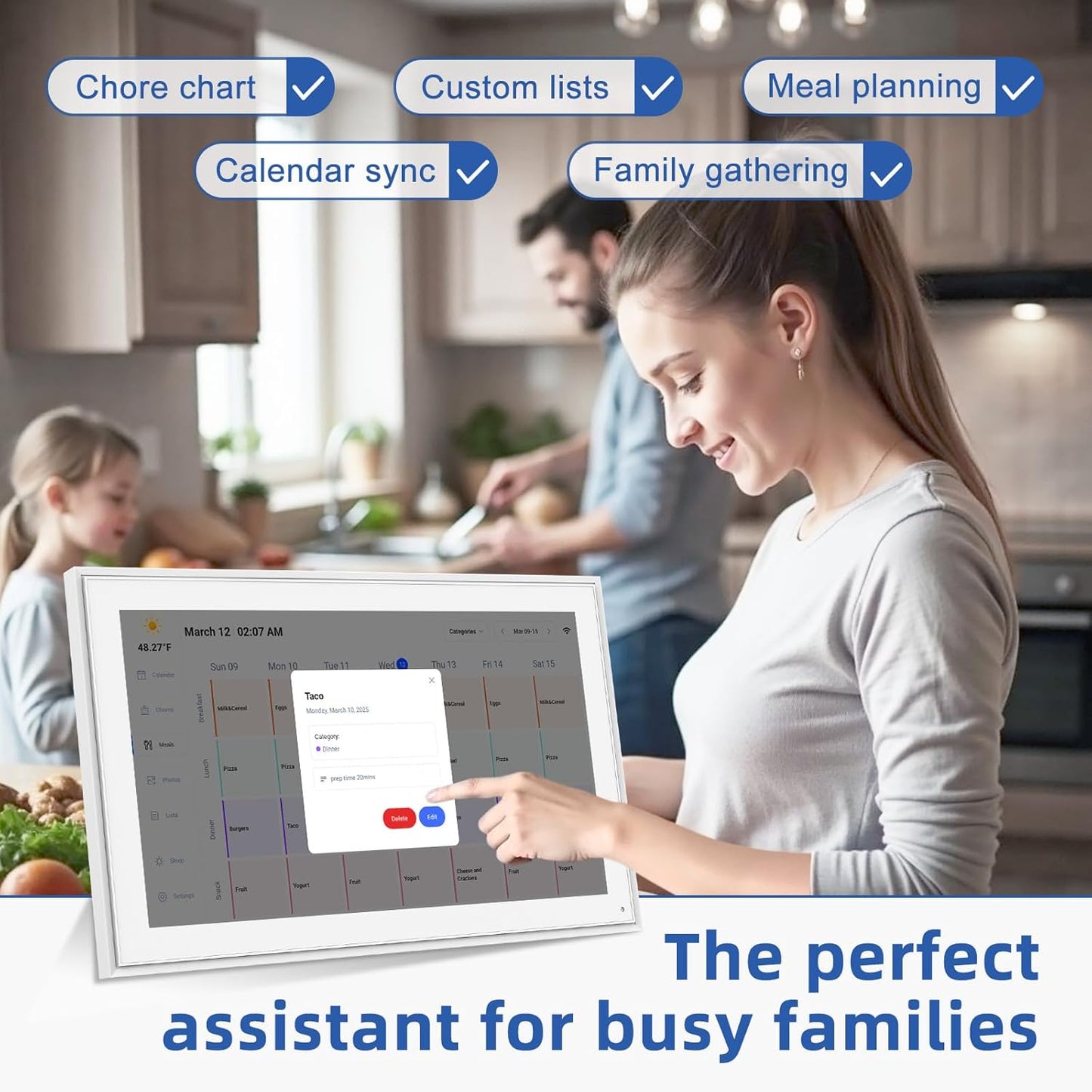21.5 Inch Digital Calendar, Electronic Chore Chart, Smart Weekly and Monthly Planner 1920 * 1080P IPS Touchscreen Wall and Desk Calendar for Family Schedules, White