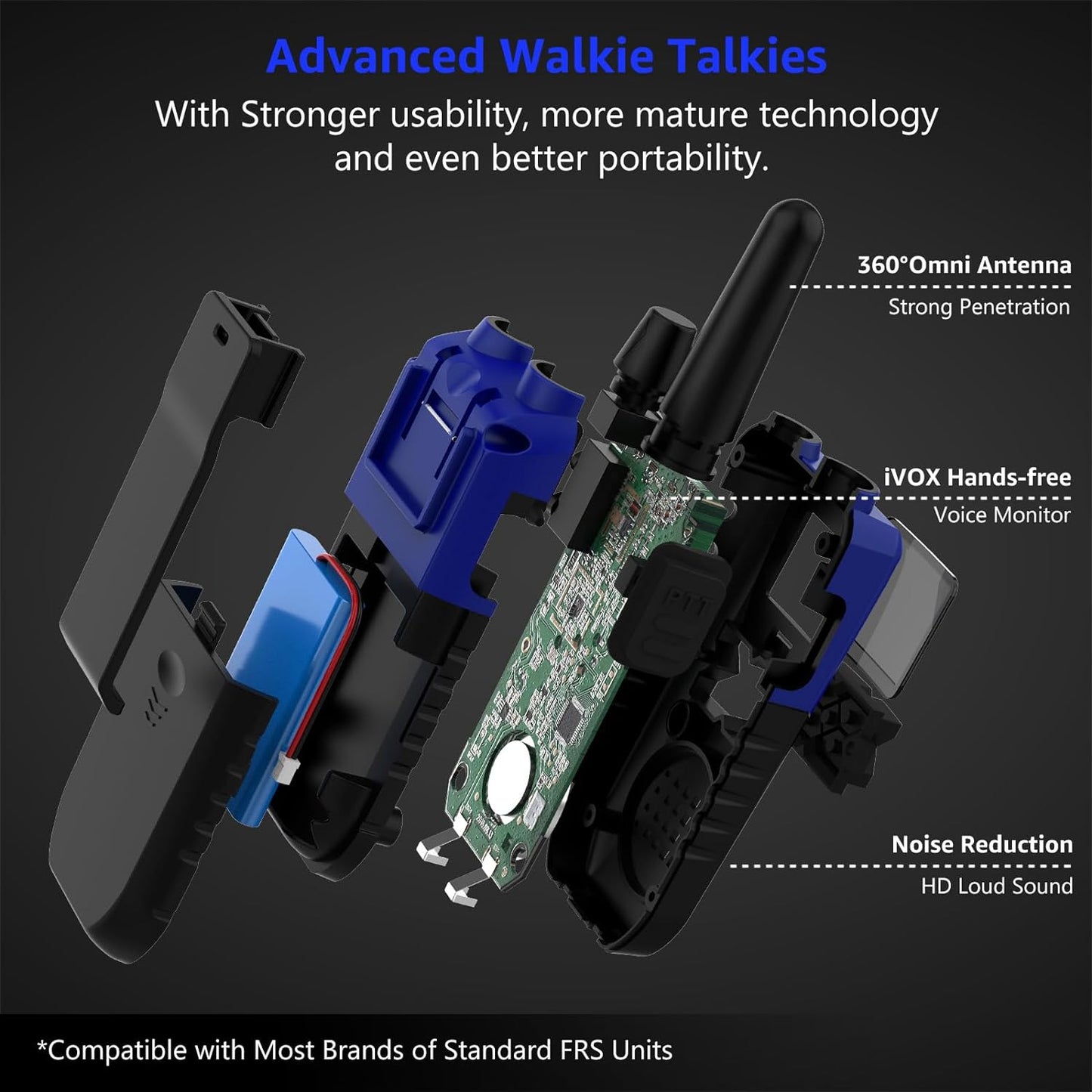 Walkie Talkies for Adults Long Range Rechargeable with NOAA Weather Alert, Multi-Purpose 2 Way Radios 4 Pack for Team Work Seniors Care Kids Adventure Family Camping Hiking Skiing Cruise