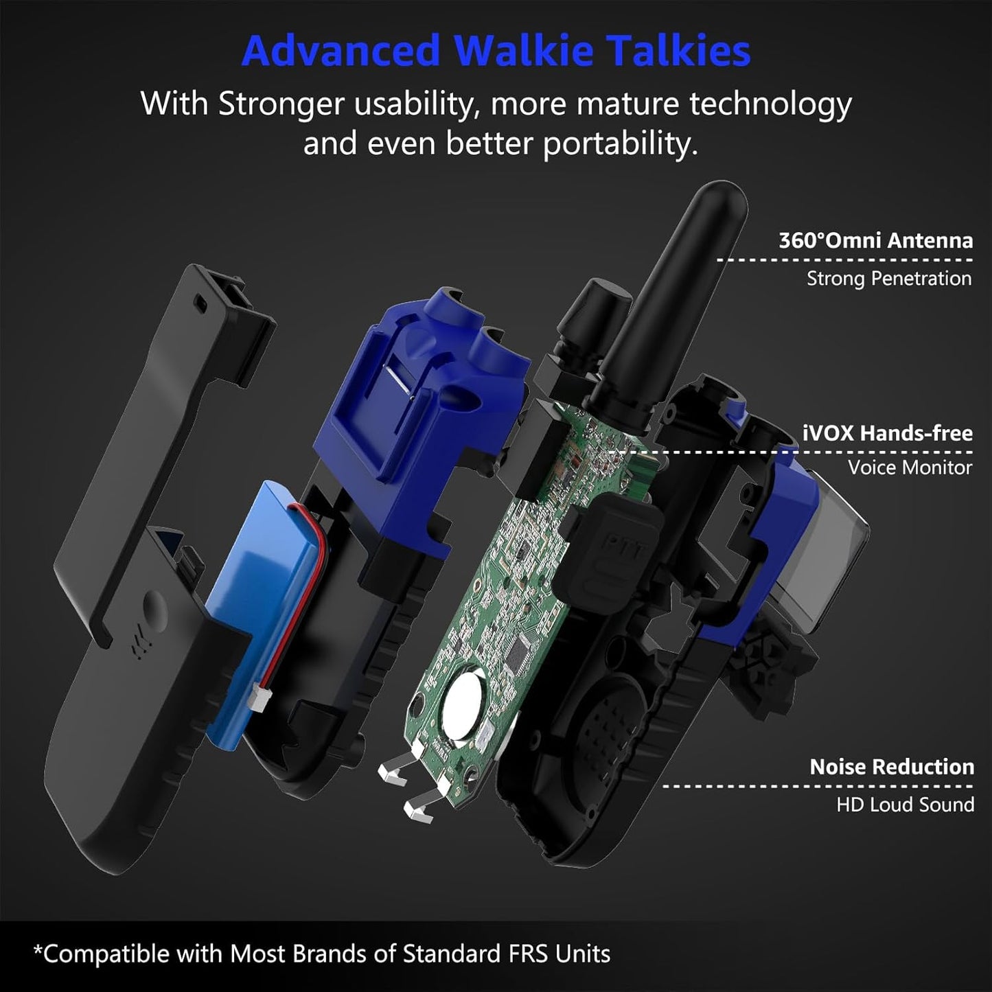 Walkie Talkies Rechargeable for Adults Long Range with Earpiece NOAA Weather Alert, Multi-purpose 2 Way Radio 6 Pack for Team Work Senior Care Kid Adventure Family Camping Hiking Skiing Cruise