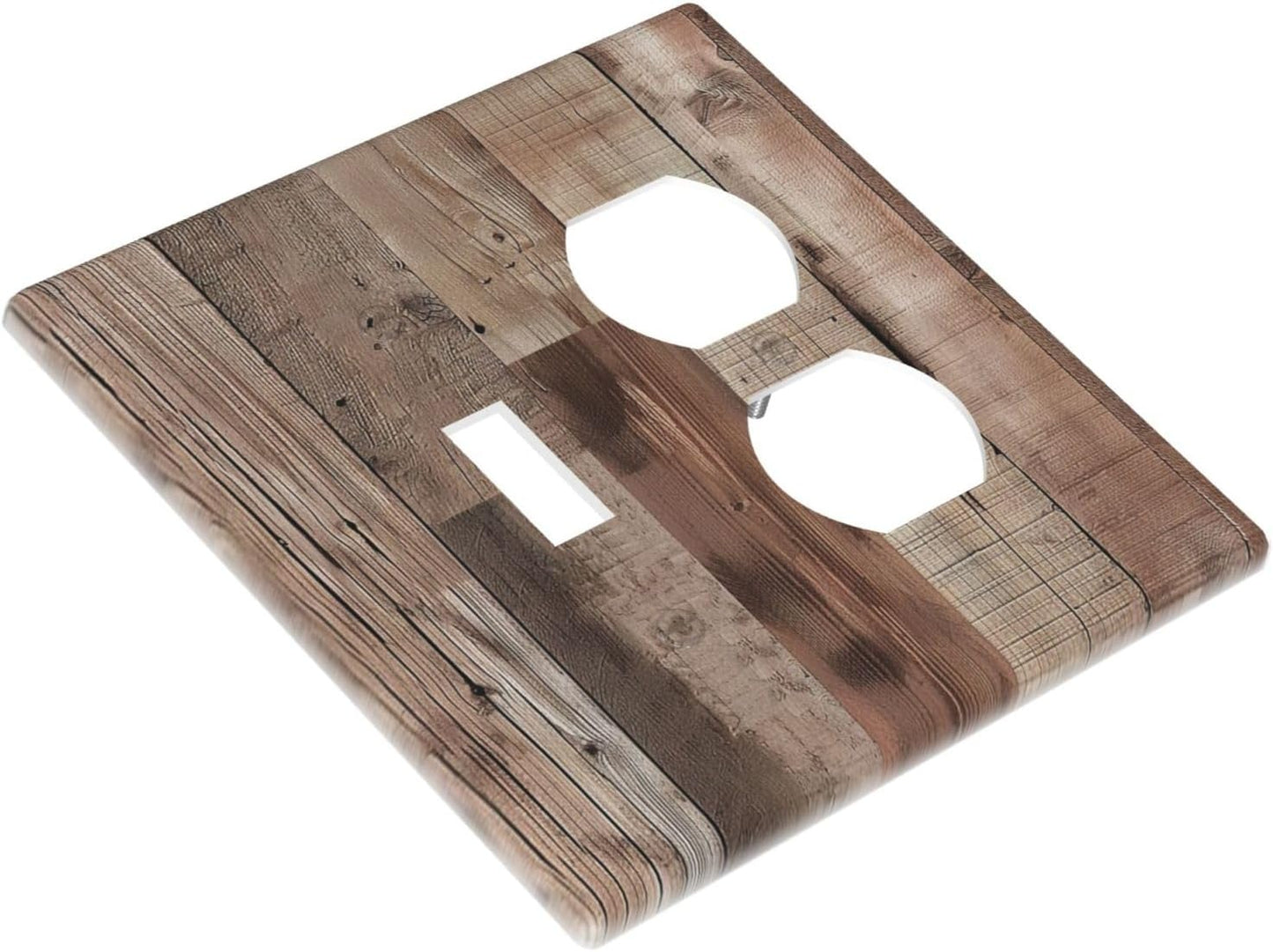 Decorative Outlet Covers Retro Wood Plank Vintaga Wooden Board 2 Gang Wall Plate Cover Single Toggle Duplex Combo Two Switch Light Switch Cover Plate Jumbo Dual GFCI Faceplate