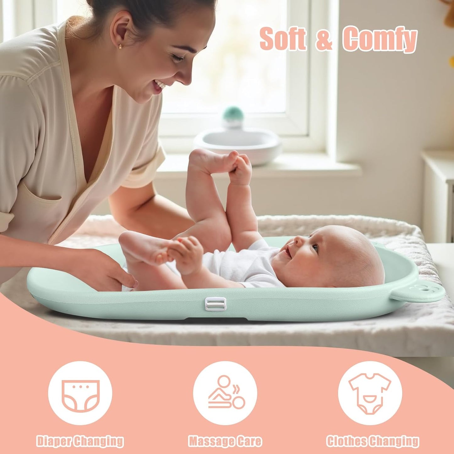 Baby Changing Pad, EVA Waterproof Non-Slip Changing Table Pad with Adjustable Strap for Dresser Changing Table Nursery, Portable Diaper Changing Pad, Green