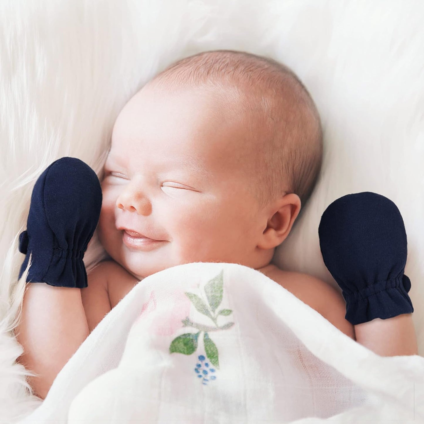 Newborn Baby No Scratch Mittens Stay On, 100% Cotton Breathable, Adjustable Infant Gloves for Baby Boys Girls Mittens